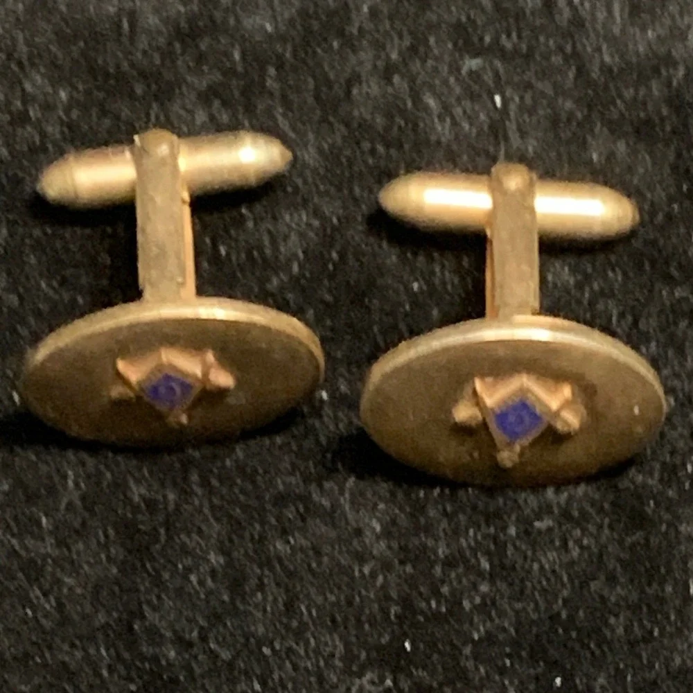 Vintage Masonic Cufflinks 1/20 12K Gold Filled Blue Enamel G Square Compasses